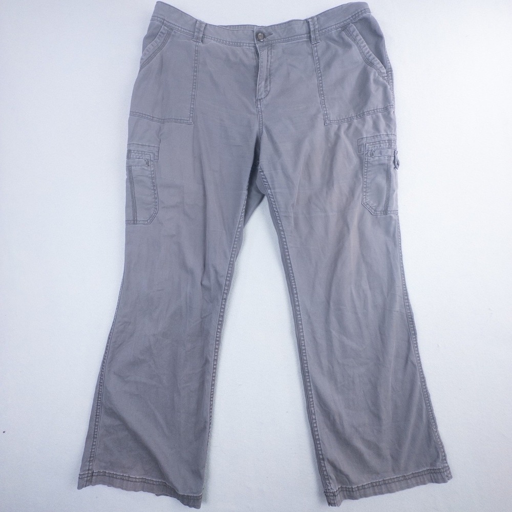 Merona Womens Grey Cargo Pants Size 16 Stretch Cotton Wide Leg Utility Casual